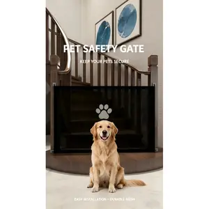 FurRush Extra Long Retractable Dog Gate, No Drill Foldable Mesh Pet Barrier with Door for Indoor Outdoor Use