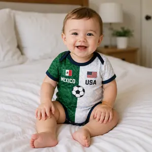 [CUSTOM NAME&NUMBER] - Mexico USA Baby Bodysuit, Soccer Style Infant One Piece, Green White Baby Outfit for Boys and Girls