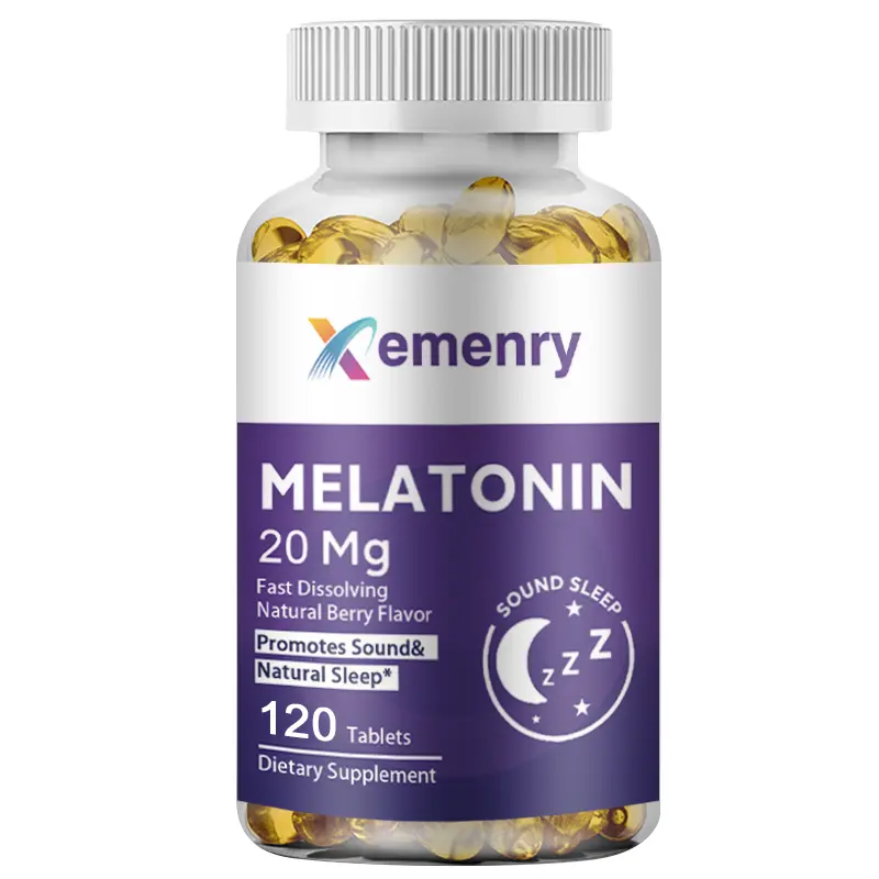 Dietary supplement, 120 softgels. Helps you fall asleep faster and stay asleep longer; formulated with 20 mg of melatonin, microcrystalline cellulose, natural berry flavor, glucose, and other ingredients.
