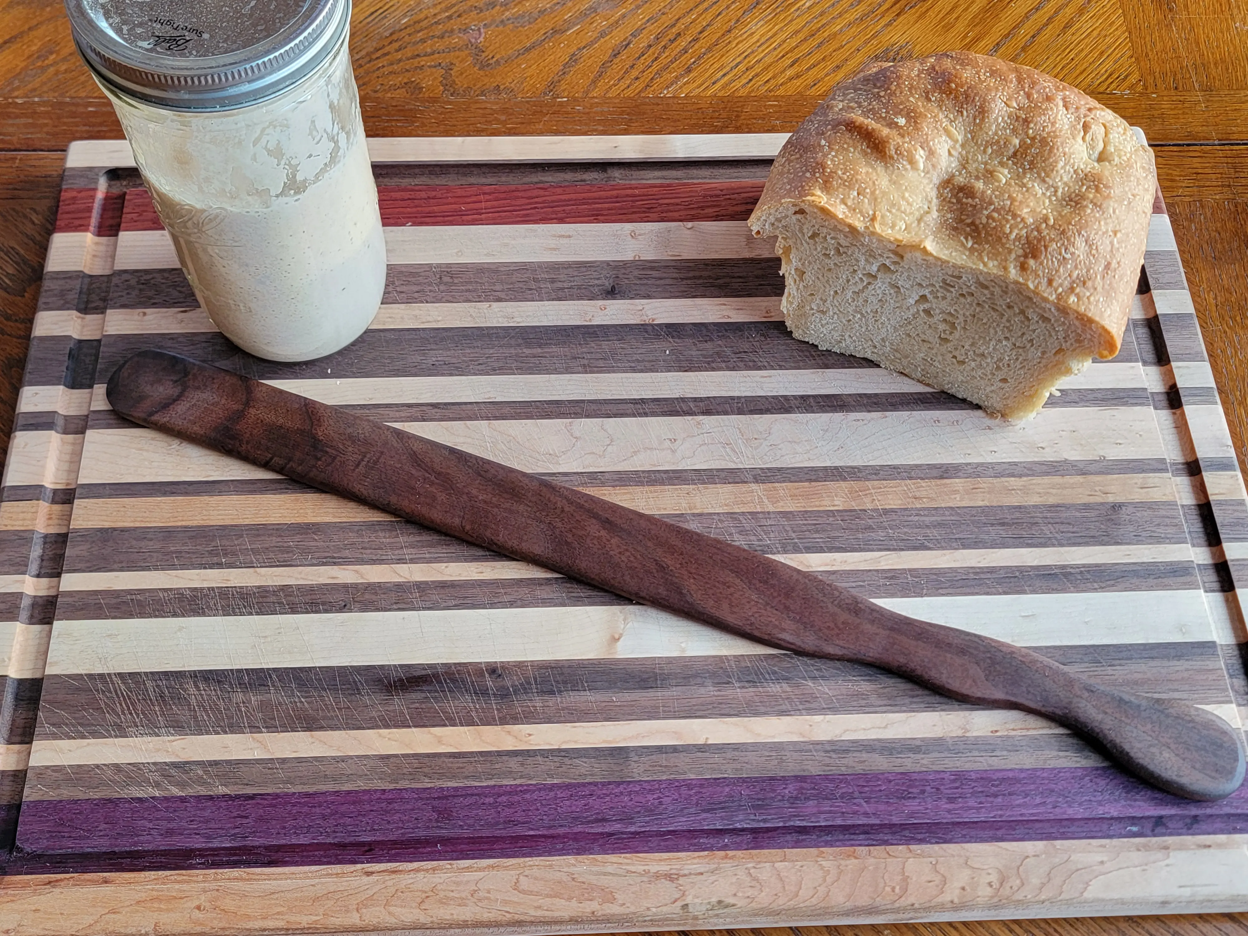 18" Sourdough Spurtle (18 inch)- All natural, hardwood, handcrafted and the perfect addition for your extra large sourdough jars.  Made by the hands of someone who bakes their own sourdough. wooden utensils specialty kitchen gadgets Sturdy kitchen utensil