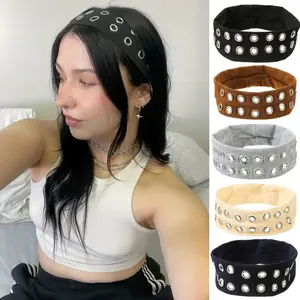 Fashion Grommet Wide Headbands for Women Hollow Out Elastic Head Bands Y2k Girls Punk Grunge Stretchy Hair band Hair Accessories