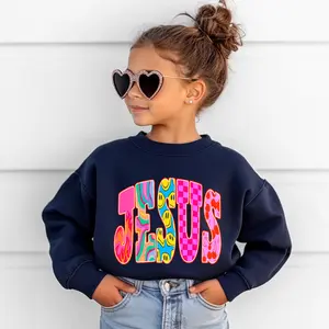 Colorful Jesus Kids Sweatshirt, Retro Groovy Christian Youth Pullover, Sunday School Graphic Long Sleeve, Trendy Toddler Religious Gift