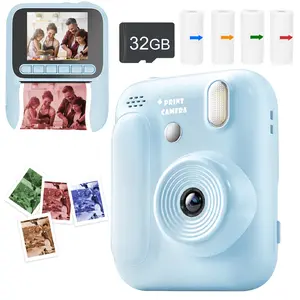 Kids Camera Instant Print,  for Girls, 1080P HD  Screen Kids Digital Camera with 4 Rolls Print Paper&32GB Card, Birthday Christmas Kids Toys Gifts Selfie Childrens Camera for Kids Age 3-12 Years Old Girls