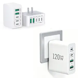 Wall Charger 120W 4-Port QC+PD 3.0 Fast Charging Block & Safe for iPhone 17/16/15/14/13/12/11, iPad, Safety Protection,Compact,Portable White Electronic
