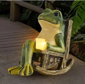 FOXMIS Miniature Frog Garden Statue Mom Gifts Home Decorations Fairy Garden Accessories Outdoor Lights Solar Garden Frog Decor Art Housewarming Gift for Patio,Yard,Lawn Ornament,3.89"x2.36"x3.93