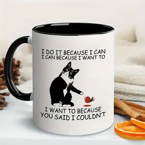 1pc, Funny Black Cat Ceramic Coffee Mug - "I Do It Because I Can" Design, 11oz, Perfect for Halloween, Christmas Gifts, Room Decor, Novelty Beverage Cup for Hot or Cold Drinks, Dishwasher Safe, Insulated Ceramic Material, Beverage Container |   Contrastin