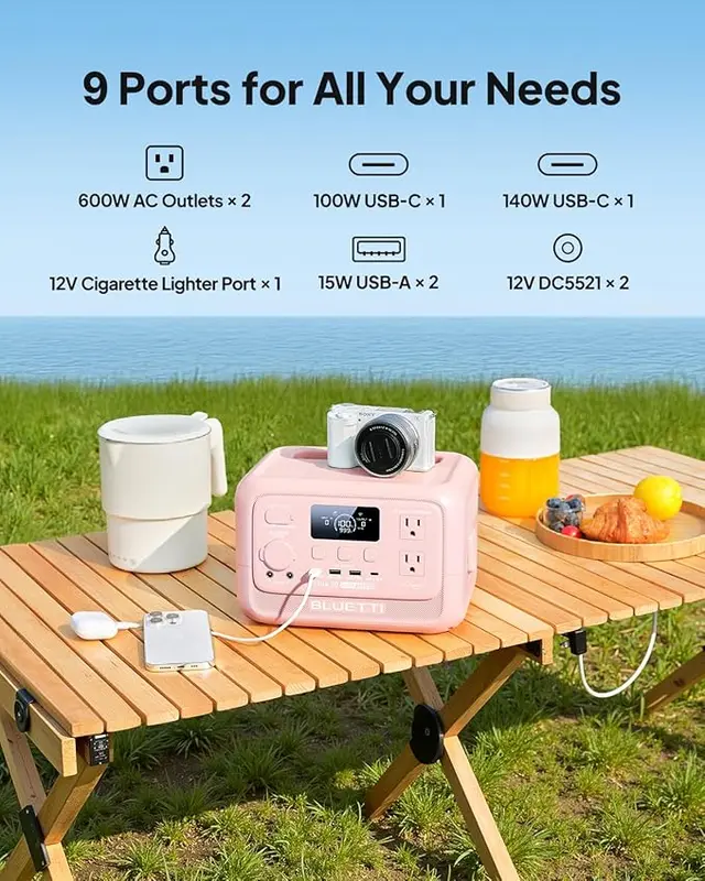 BLUETTI Elite 30 V2 Portable Solar Generator 288Wh Battery 600W AC Output 9 Ports for Camping & Backup Power Station with Smart App & 10ms UPS 7