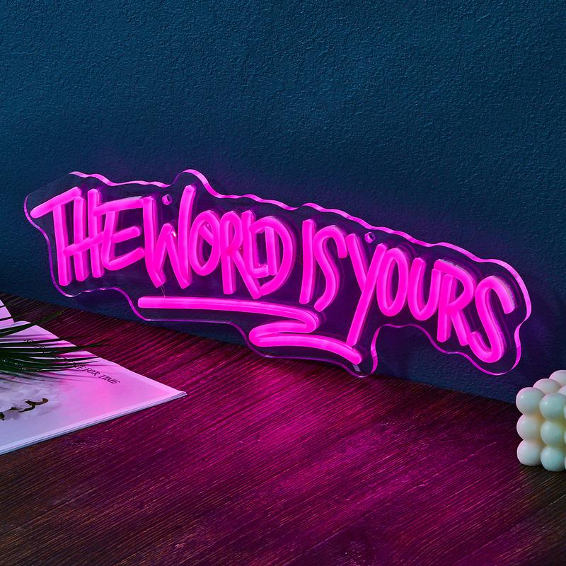 festive decoration 1 pcs the world is yours shaped Led neon sign for home decoration happy birthday gifts teens girls boys room,indoor wall decor led neon lights