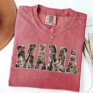 Mama Camo Comfort Colors T-Shirt – Hunting Mom Design, Outdoor Country Lifestyle Style, Deer Season Gift For Mom, Streetwear Style Unisex Fits Cotton Comfort Casual Shirt With Rustic Camo Aesthetic For Everyday Wear