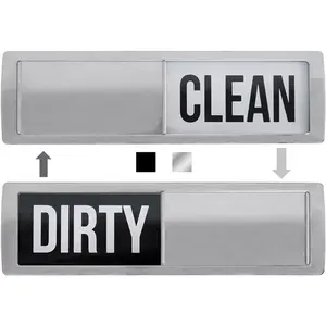 Dishwasher Magnet Clean Dirty Sign, Optional Adhesive Sticker, Easy Read, Non-Scratch, Heavy Duty Shutter Slide Dish Washer Magnets, Strong Magnetic Kitchen Home Decor, 7x2, Silver