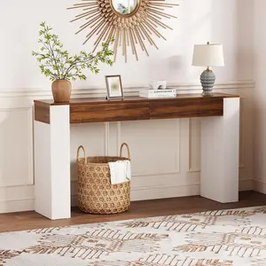 63 Inch Entryway Table with 2 Drawers – Narrow Console Table for Hallway, Behind Couch, or Living Room, Slim Sofa Table with Storage, Farmhouse Style