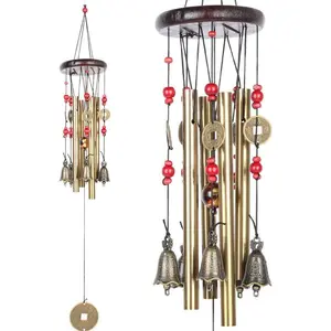 Chinese Traditional Retro 4 Tubes 5 Bells Bronze Yard Garden Outdoor Living Wind Chimes 60cm