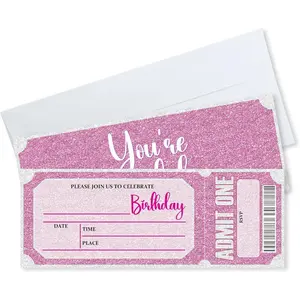 Birthday Invitations, 20 Pcs Double Sided Fill In Pink Style VIP Tickets Invites With Envelopes For Girls Teens Birthday, Party Favors And Supplies(3 X 8 In)- A03