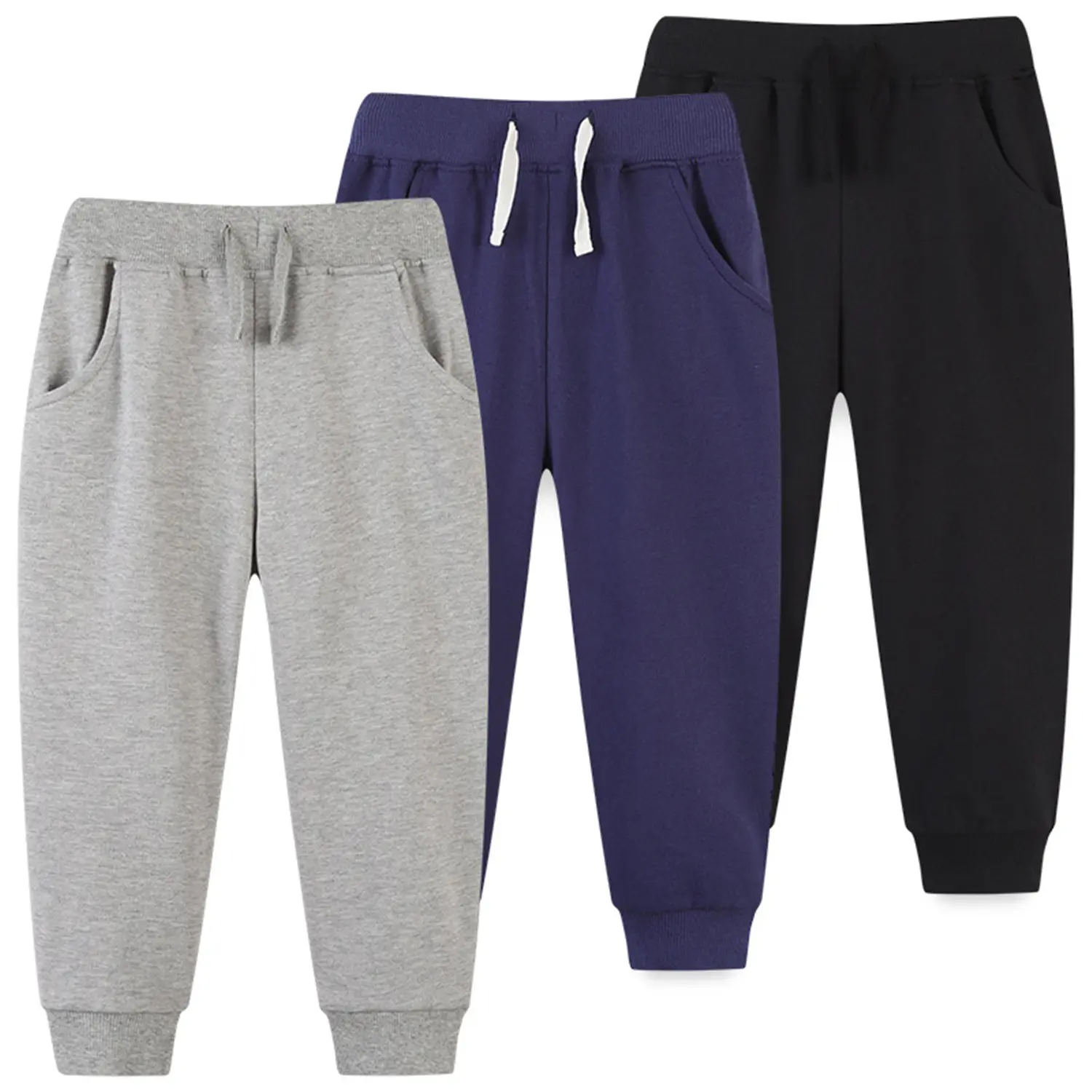 3 Pack Toddler Boys Sweatpants Cotton Joggers Pants with Pocket and Drawstring