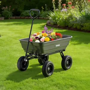 VEVOR Garden Dump Cart, 600 lbs Poly Dump Cart, Garden Carts Dumps Wagon with 90° Quick-Dumps Mechanism, 180° Swivel Wheels, 270° Flexible Rotating Bearings, Yard Wagon for Plants, Soil, Crops