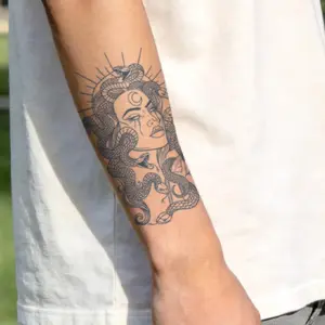 Medusa Snake Witch Temporary Tattoo Sticker, Waterproof Long-Lasting 7-15 Days, Semi-Permanent Herbal Tattoo, Realistic Non-Glossy for Men and Women