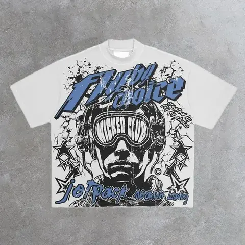 Fly By Choice Graphic Print 100% Cotton Short Sleeve T-Shirt Men Y2K Summer Oversize Tshirt Streetwear Women Top christian naruto anime oversize streetwear tee y2k harajuku letter Oversized Casual