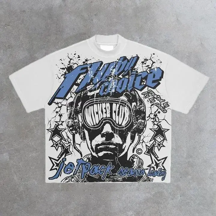Fly By Choice Graphic Print 100% Cotton Short Sleeve T-Shirt Men Y2K Summer Oversize Tshirt Streetwear Women Top christian naruto anime oversize streetwear tee y2k harajuku letter Oversized Casual