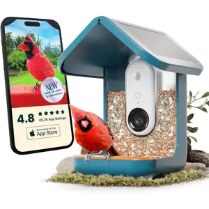 Bird Buddy Pro Solar Smart Bird Feeder with Camera - Ai Bird Species Identification, 5Mp Photos, 2K Ultra Video Live Stream Camera, Slow-Motion Video, 2.6In Focus - Blue Solar