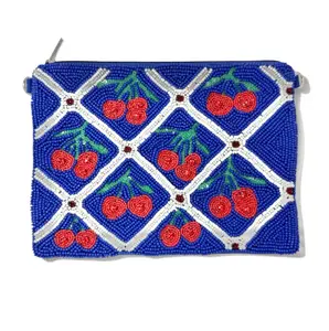 Cherry Lattice Beaded Large Pouch