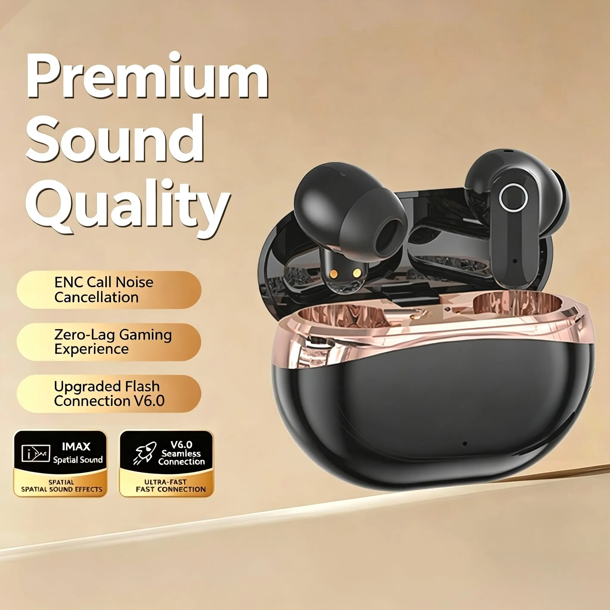 MOKATA Semi-In-Ear Wireless Bluetooth 5.4 Earbuds, Low Latency, HiFi Stereo Bass, Smart Touch, Long Battery Life, Smartphone-Connected, Upgraded for Calls & Commute, Earbuds Wireless, Bluetooth Earbuds