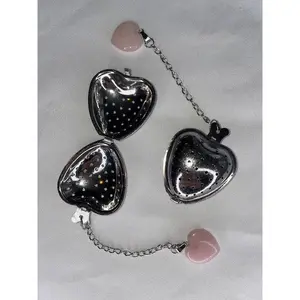 Heart Shaped Tea Stainer with Rose Quartz Crystal