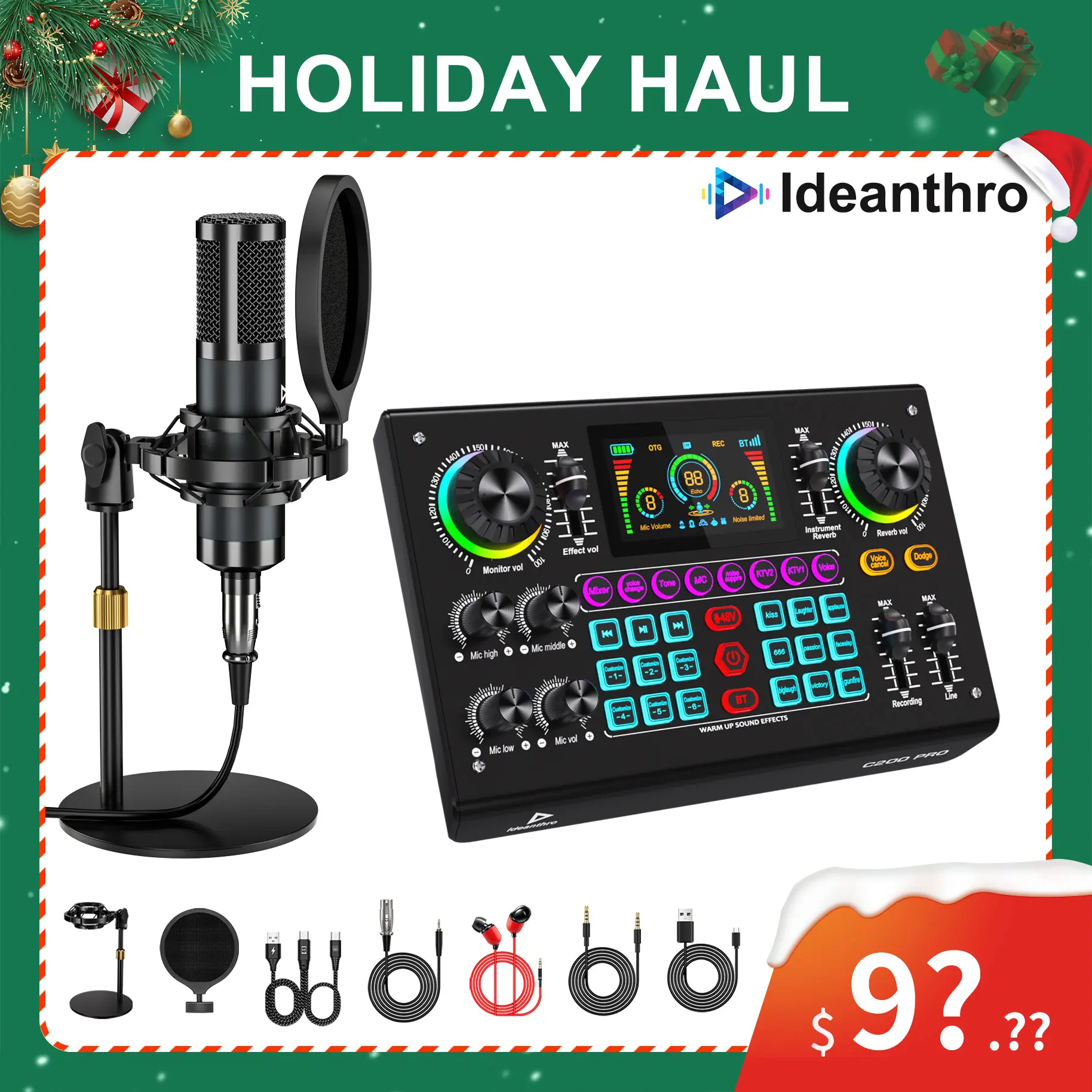 Ideanthro C200PRO-P15 Ultimate Digital Streaming Kit with Dual-Mic Support, Live Voice Changing, Adjustable USB Card, Enhanced Audio Quality & Multi-Channel Streaming (TikTok Shop Black Friday)
