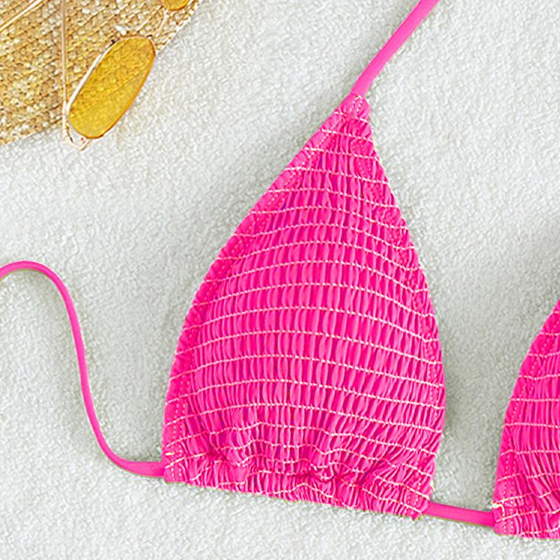 Printed lace up neck hanging sexy bikini triangle hot spring split swimsuit for women