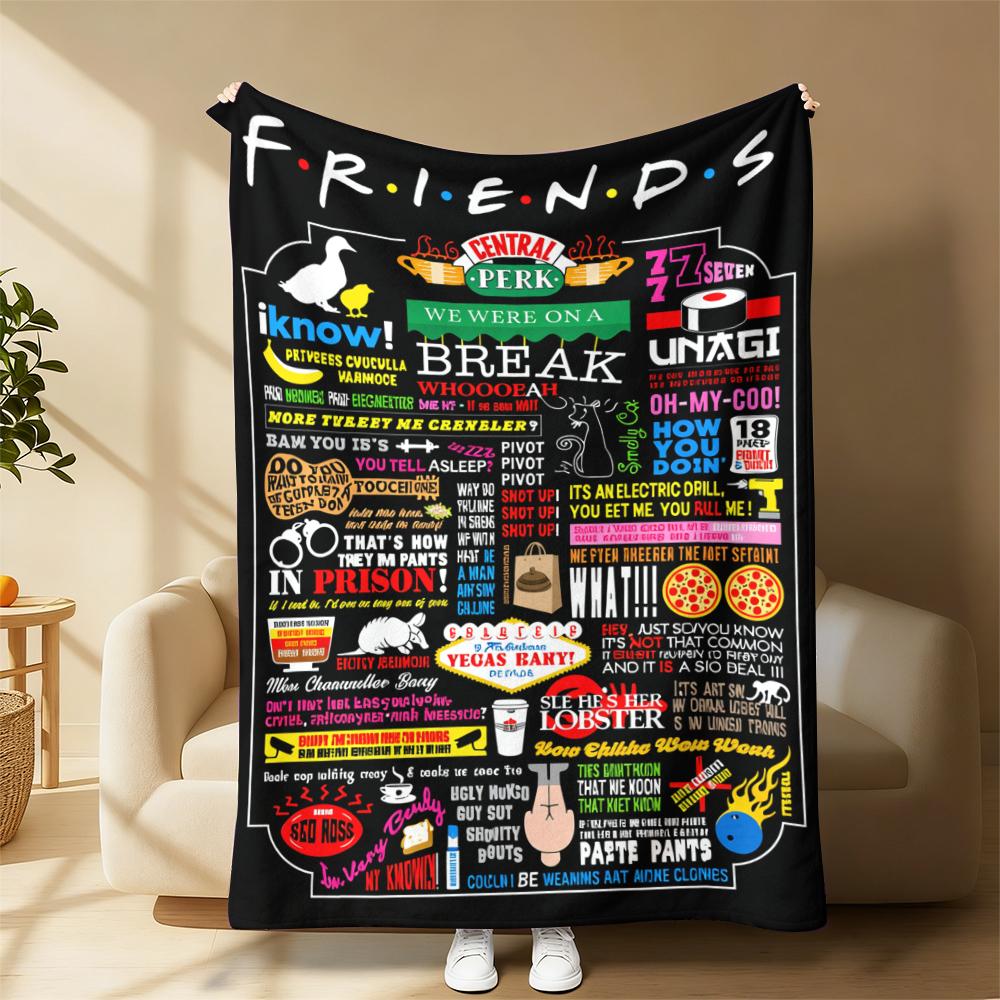 Friends Inspired Flannel Blanket Central Perk Quotes Print Soft Cozy Throw with Colorful Iconic Design Perfect for Sofa Bed Office Living Room TV Watching Gift Home Decor