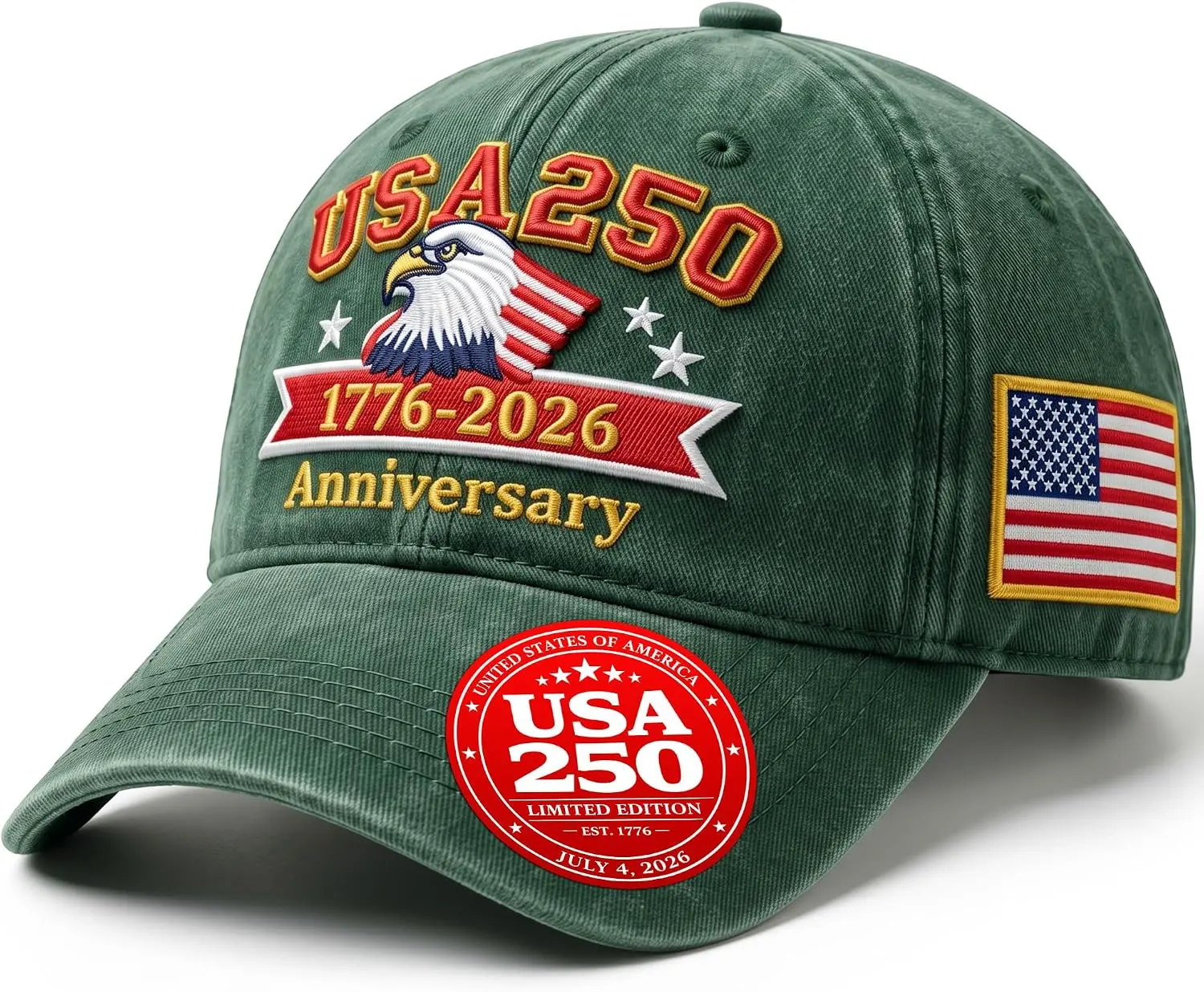USA 250th Anniversary Hat for Men Women | America 250 Baseball Cap, Embroidered, Adjustable Patriotic USA Cap