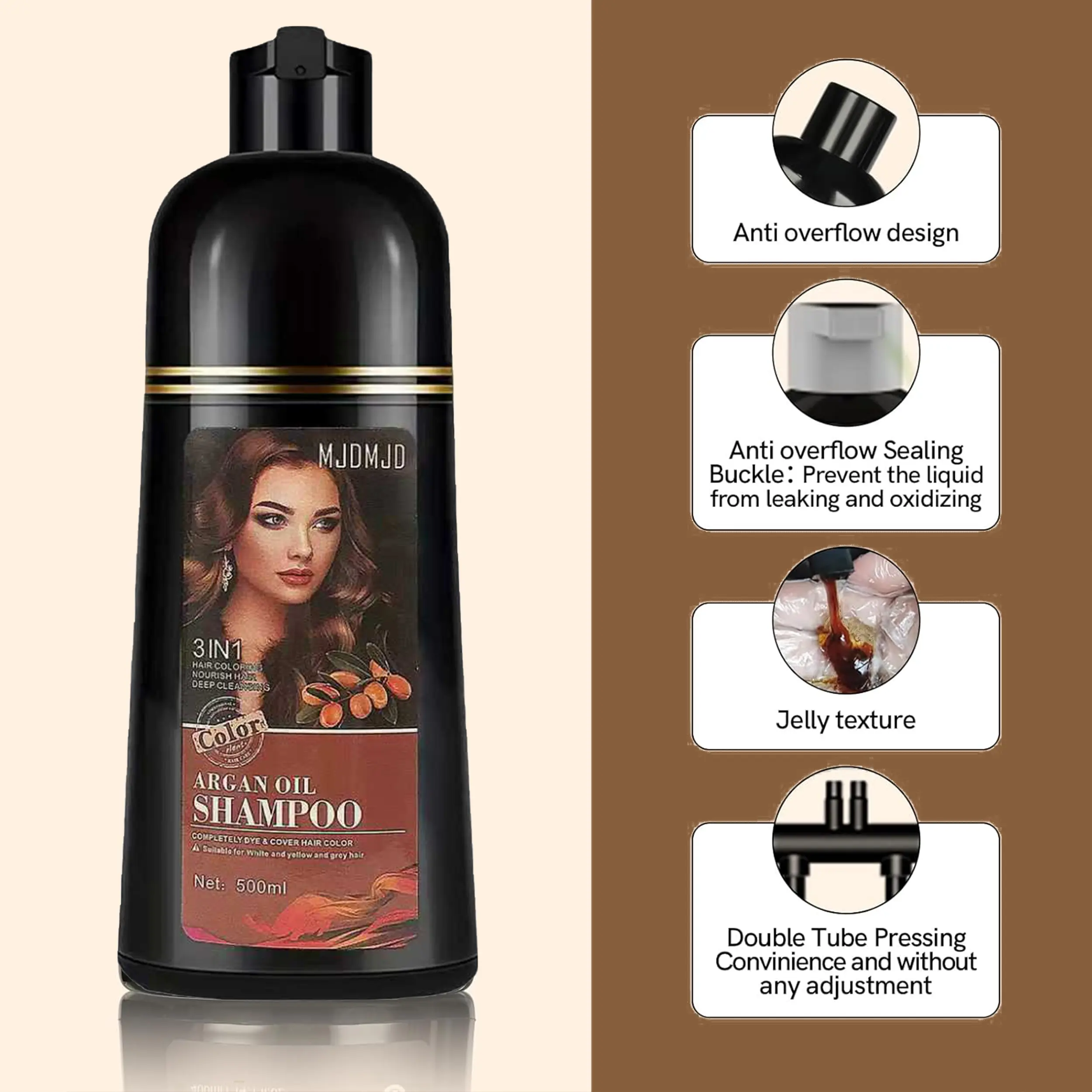MJDMJD Blonde Brown Hair Dye Shampoo for Gray Coverage - 3 IN 1