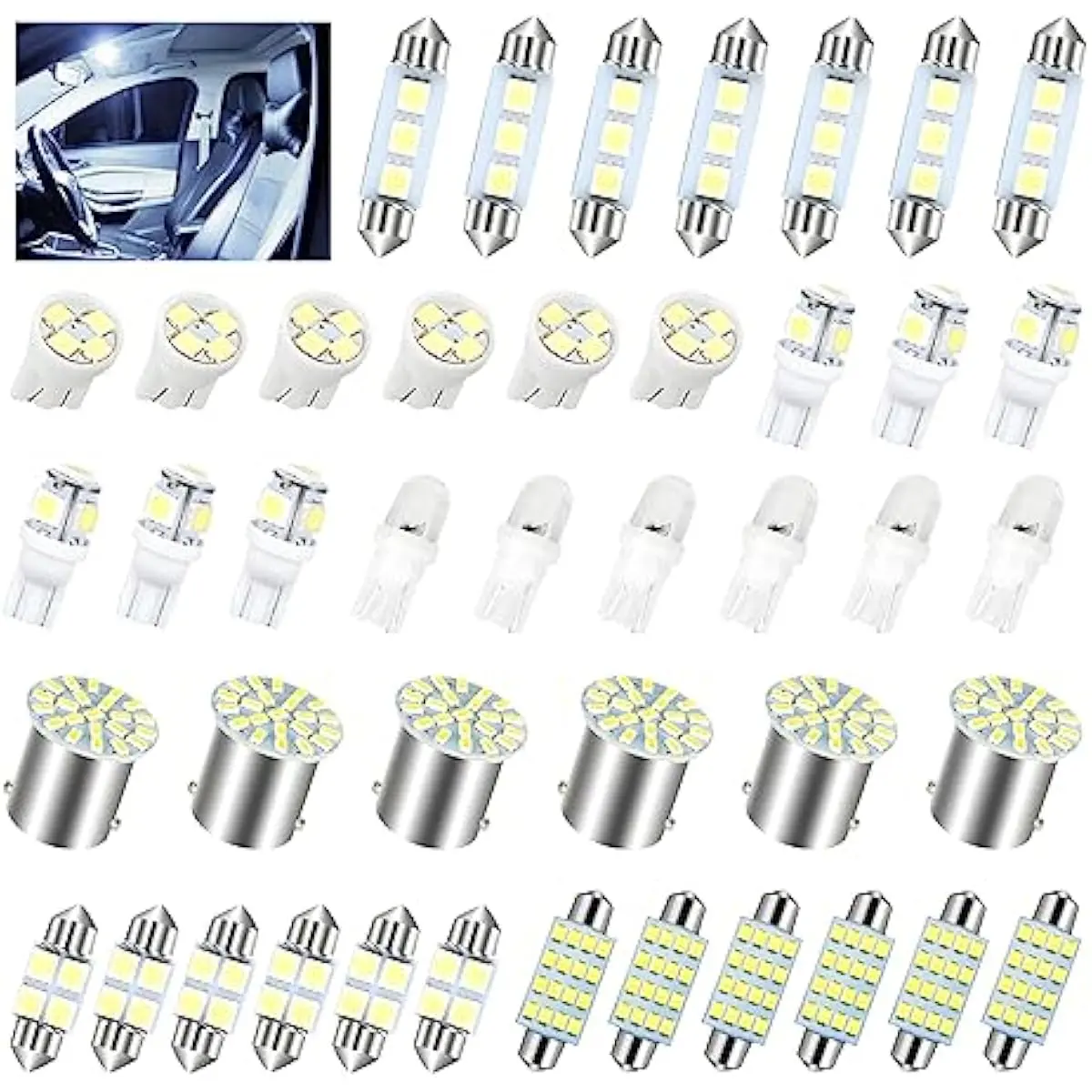42 PCS LED Car Interior Lights Kit 12V T10 31mm 41mm Bulbs for Dome Map Parking Brake License Plate Vehicle Accessories Universal for SUV Truck Van - Cool White 6000K