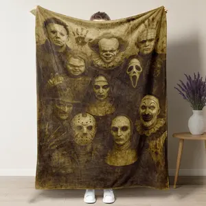 "Horror Characters Family Photo" Soft Funny Throw Blanket Cozy Fuzzy Plush Comfy All-Season Sofa Bedroom Dorm Couch Office Car Travel Home Bedding,Comfortable Movie Decor Blanket Men Women Boys Girls Halloween Birthday Fan Gifts