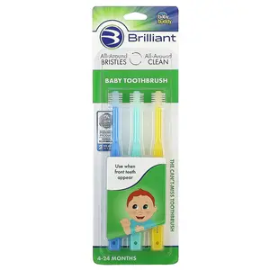 Baby Buddy Brilliant, Baby Toothbrush, 4-24 Months, Blue, Mint, Yellow, 3 Toothbrushes