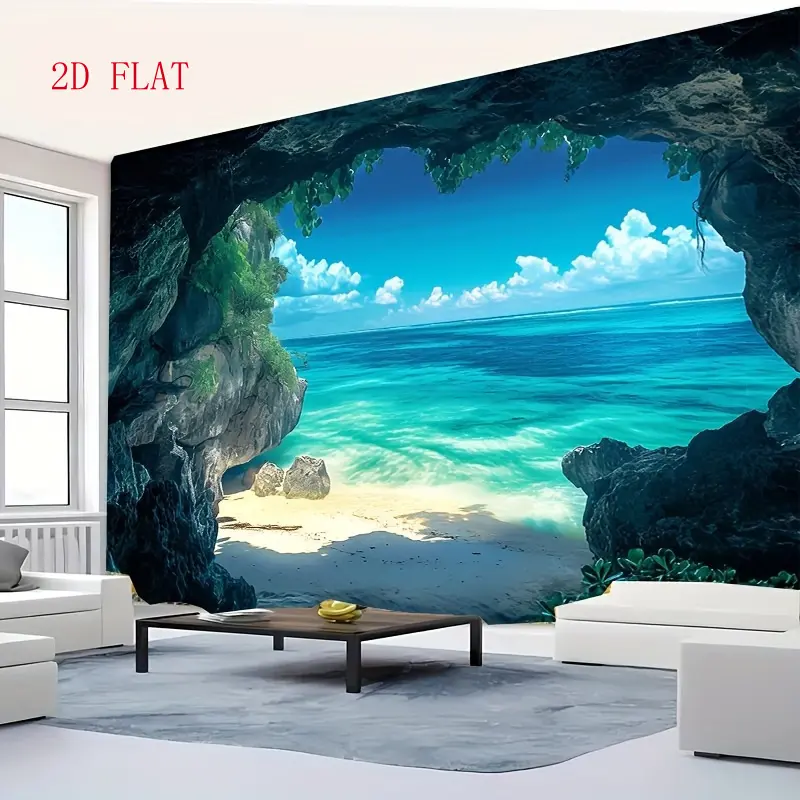 Ocean Beach and Rock Cave Tapestry - Lightweight Polyester Wall Decoration, Suitable for Living Room, Bedroom, Office - Includes Easy Installation Kit, Home Artwork