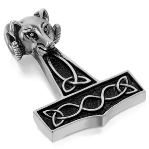 OIDEA Men's Stainless Steel Wolf Thor's Hammer Celtic Knot Pendant Necklace, Viking Norse Mythology Jewelry