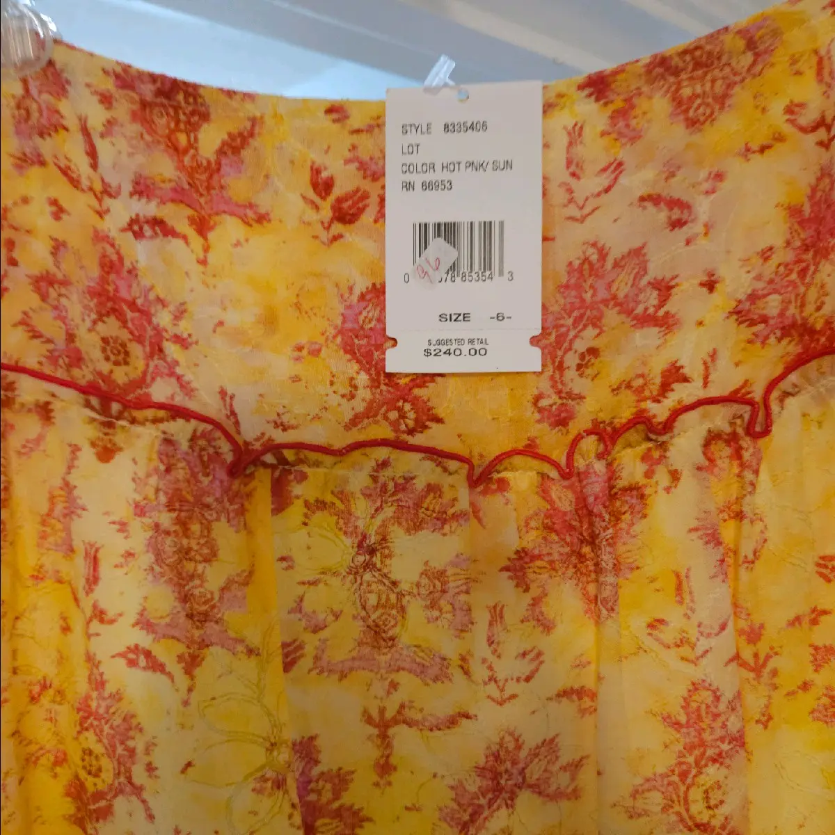 Cynthia Steffe Ladies size 6 skirt, yellow lining and back ground with hot pink design and embroidery detailing. brand new, never been worn, and very comfortable when i tried on to purchase.