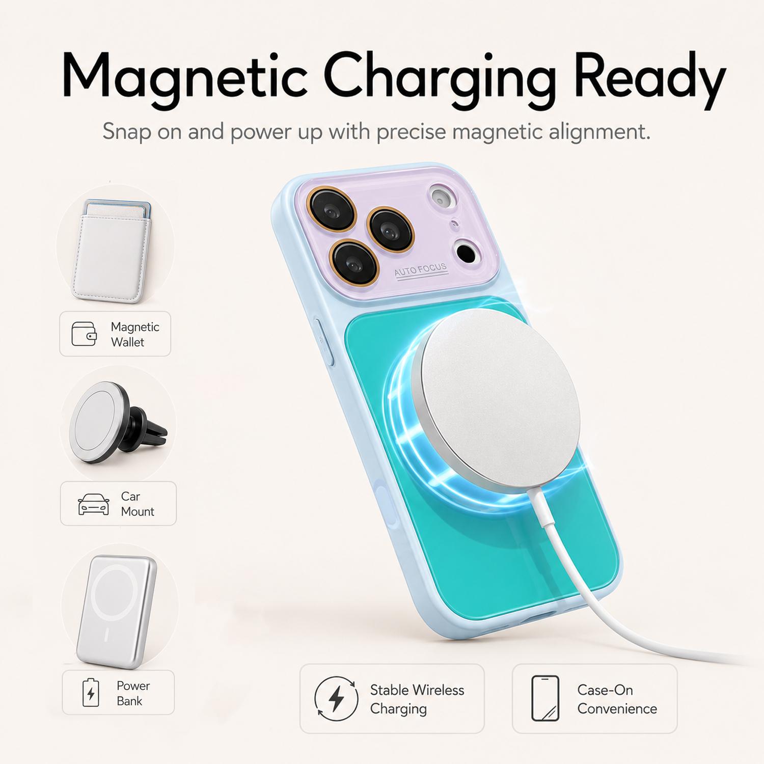 Dopamine Colors Magnetic Case for iPhone 17 16 15 14 Pro Max, with 360° Rotating Ring Stand, Colorblock Glossy Shockproof Cover with Full Camera Protection, Wireless Charging Compatible with MagSafe, Best Gift for Women Girls