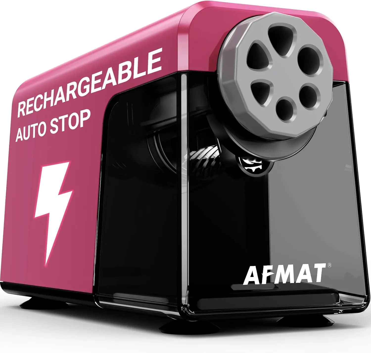 AFMAT PSD1 6-Hole Electric Pencil Sharpener for Classroom, Cordless & Rechargeable, Heavy Duty Pencil Sharpeners for 6-11mm Colored Pencils, Auto Stop, Super Fast, 10,000+ Sharpenings, Battery Powered