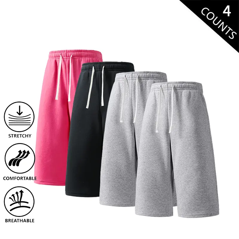4-Pack Men’s 7-Inch Sweat Shorts, Casual Loose Fit Drawstring Knee-Length Pants, Soft Stretch Breathable Sweatpants for Streetwear & Lounging