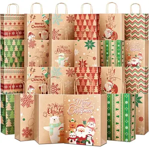 Bags Medium Size with Handles - Holiday Decorations,  Bags Assortment with 12 Designs for Presents, Shopping and Parties - Bags  Paper 24 Pack