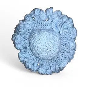 Baby Blue Large Fluffy Ruffles on Bucket Hat - Blue Crocheted Design