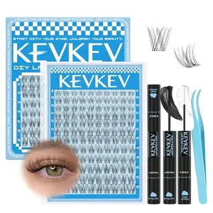 Wispy Lash Clusters Kit Venus Invisible Thin Band Natural Eyelash Clusters 8-16mm Lash Extension Kit Mix Length Clear Band Natural Look Cluster Eyelash Extensions With Lash Bond DIY Lash At Home