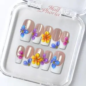 NailPhoria FLORAL SYMPHONY -SUMMER Handmade Press-On Nails | Reusable, Salon-Quality, Long-Lasting, Glossy Design