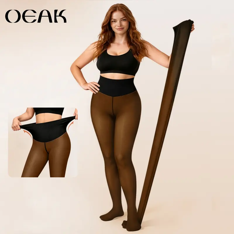 OEAK Fleece Lined Tights for Women, High-Waist Butt-Lift Body Slimming Compression Tights with Tummy-Control Waistband