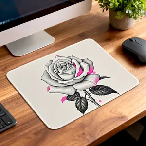 Premium Mouse Pad with Gray-Toned Rose Pattern - Non-Slip Base & Reinforced Stitched Edges for Office and Gaming Desk