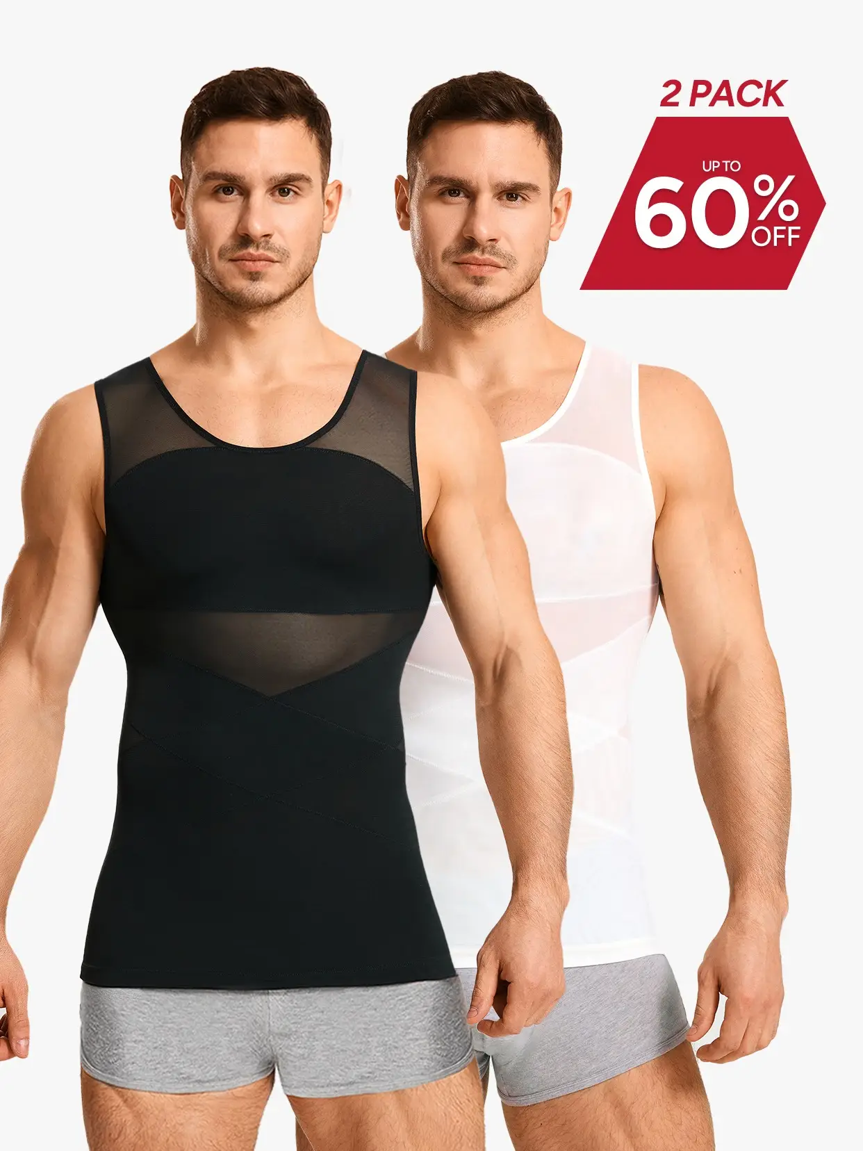 【2 pack】Men's Compression Shirt Shapewear Tanktop Menboobs And Tummy Control Fajas Undershirt