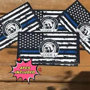4PCS Thin Blue Line Sticker Code 4, Police Support Sticker American Flag Thin Line Decal, Waterproof Thin Line Flag Stickers Support Law Enforcement for Car Window Laptop (Larger)