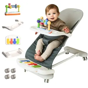 Baby Bouncer 4-in-1 on Wheels | Detachable Pianos, Feeding Tray |   3-Level Recline Foldable Seat with Play Bar for Infant to Toddler 0-6, 0-12, 12-24 Months, Boy Gift Idea - Blue