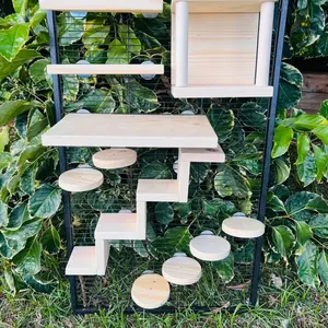 Crazy Critter 11 pc Kiln Dried Pine Chinchilla, Rat, Degu & Squirrel Cage Set Up with Ledges, Steps & Tunnel - Hideout for Pets